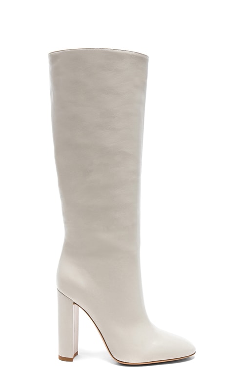 white leather knee high boots