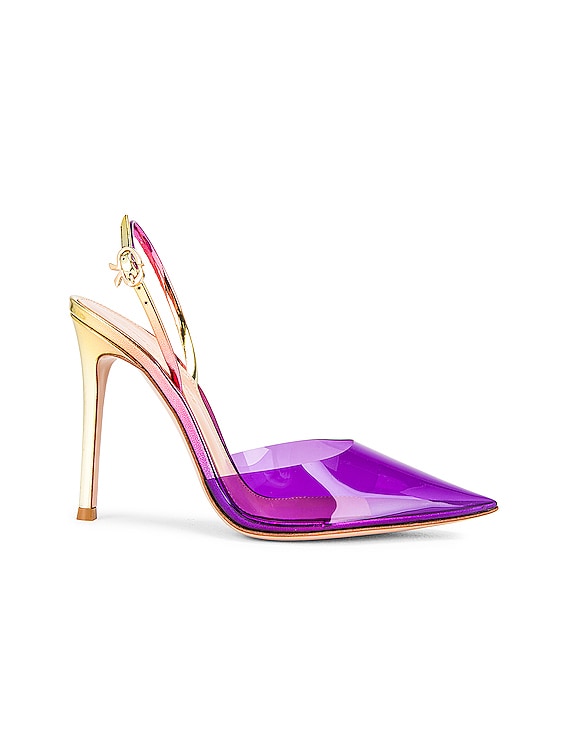 Gianvito Rossi Ribbon D'Orsay Plexi Heels in Violet & Sunset | FWRD