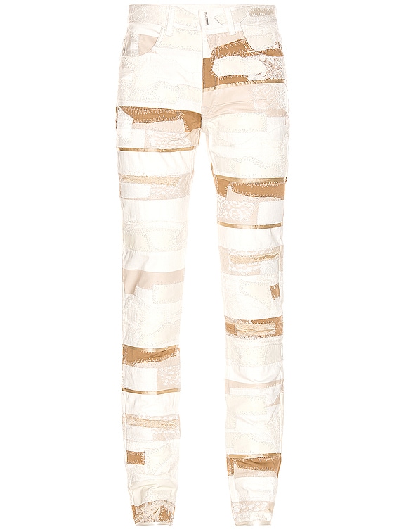 Givenchy Lace Leather Jeans in White & Beige | FWRD