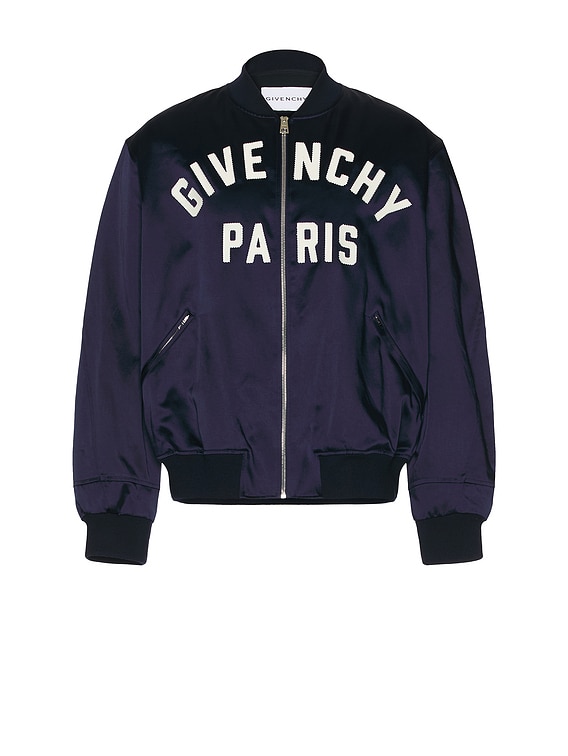 GIVENCHYスタジャン Givenchy Satin Bomber Jacket in Navy | FWRD