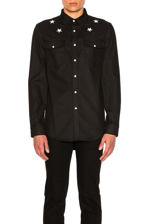 givenchy star dress shirt Givenchy Cotton Poplin Shirt W/ Metal Stars In Black