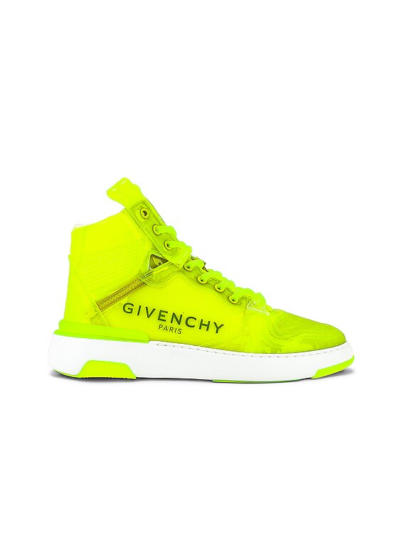 yellow sneaker with wings logo