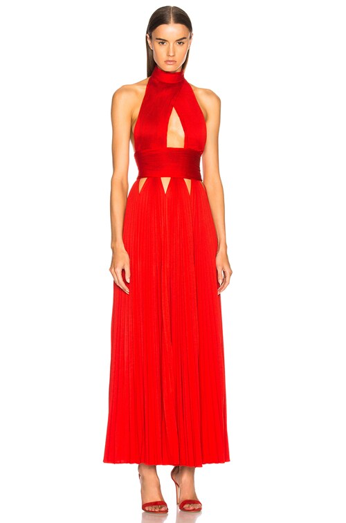 Givenchy Cutout Pleated Gown in Bright Red | FWRD