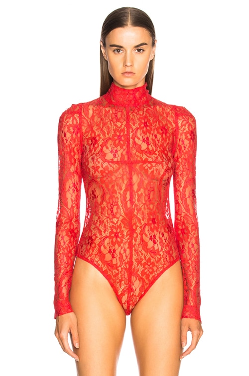 red lace bodysuit long sleeve