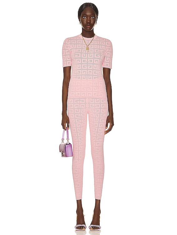 Givenchy 4G Lace Crew Neck Short Sleeve Sweater in Light Pink | FWRD