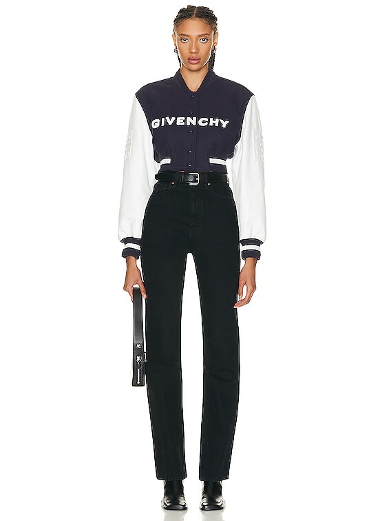 Givenchy Cropped Varsity Jacket in Navy & White | FWRD