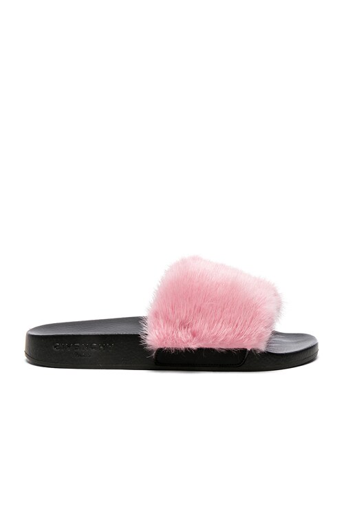 Givenchy Mink Fur Slides in Bright Pink | FWRD