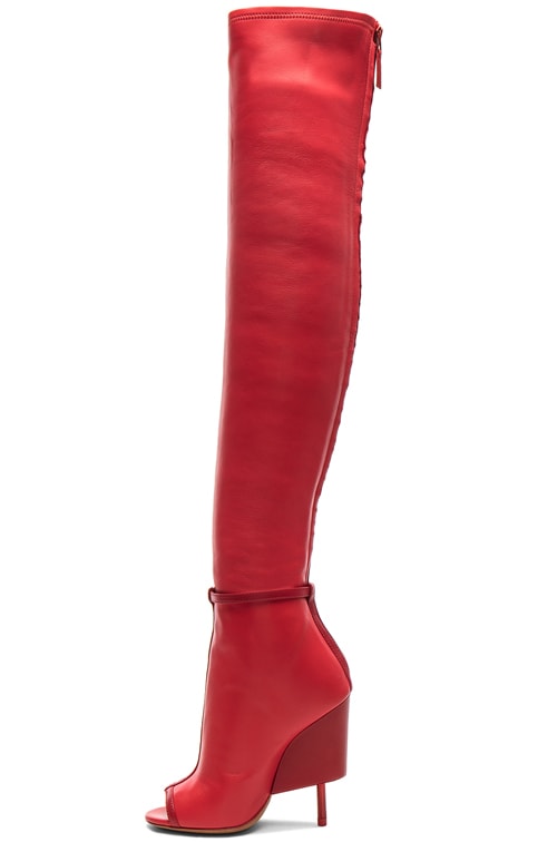 Givenchy Thigh High Open Toe Leather Boots in Red | FWRD