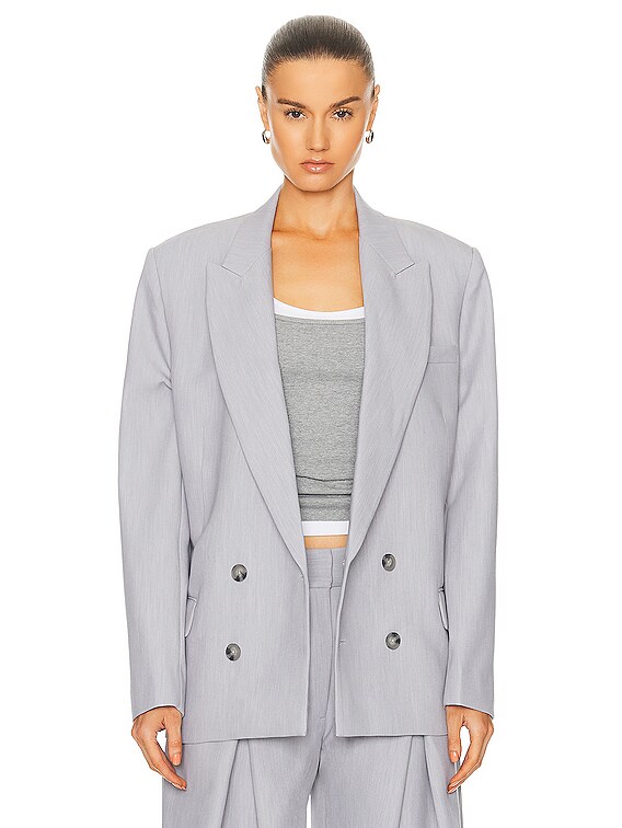 GRLFRND Nolan Double Breasted Blazer in Heather Grey | FWRD