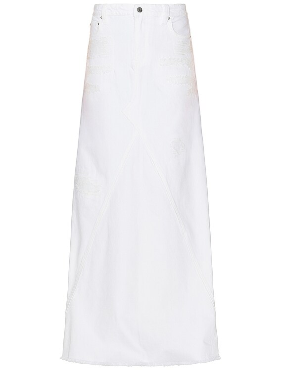 GRLFRND Fiona Godet Maxi Skirt in White Rip | FWRD