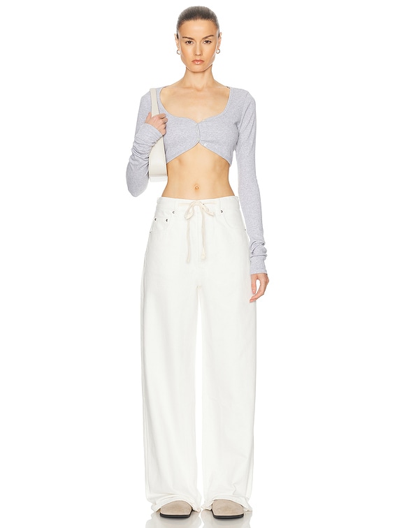 GRLFRND Rib Button Through Crop Top in Heather Grey | FWRD GRLFRND Rib Button Through Crop Top in Heather Grey | FWRD