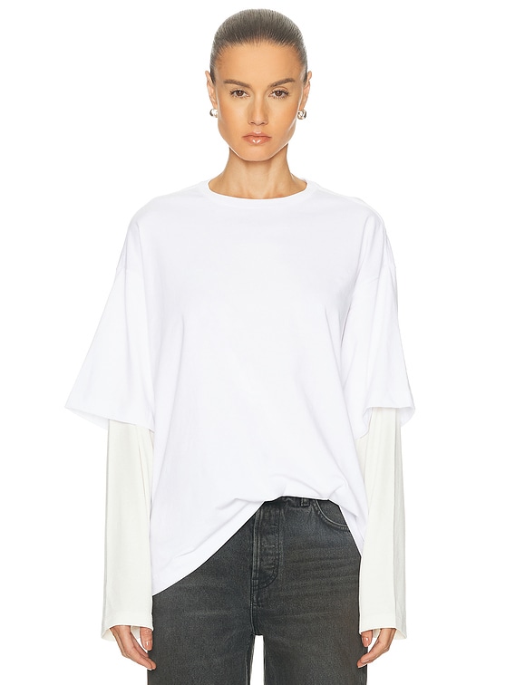 GRLFRND Layered Long Sleeve Tee in White & Bone | FWRD