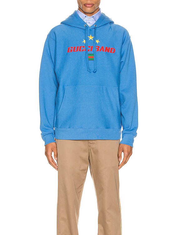 Gucci Gucci Band Print Hooded Sweatshirt in Bluette & MC | FWRD