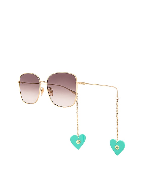 Gucci Chain Oversize Square Charm Sunglasses in Shiny Endura Gold | FWRD