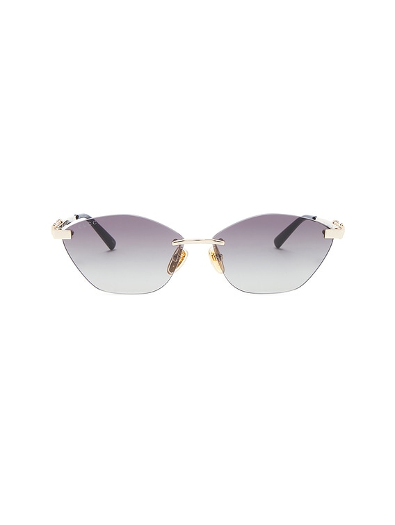 Gucci Through Horsebit Cat Eye Sunglasses in Gold & Grey | FWRD display picture 3