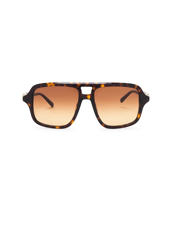 Gucci Through Horsebit Pilot Sunglasses in Havana & Brown | FWRD