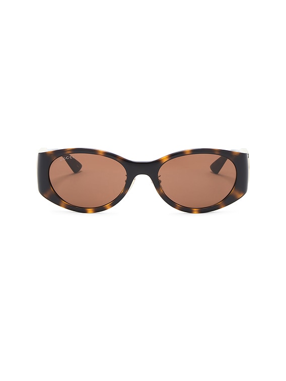 Gucci Hailey Round Sunglasses in Havana & Brown | FWRD display picture 1