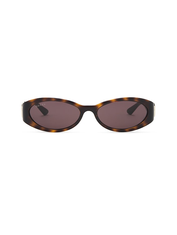 Gucci Hailey Oval Sunglasses in Havana | FWRD