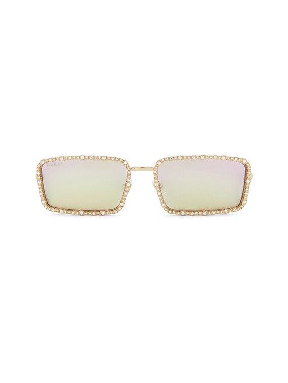 Bling Bling Rectangular Sunglasses In Gold