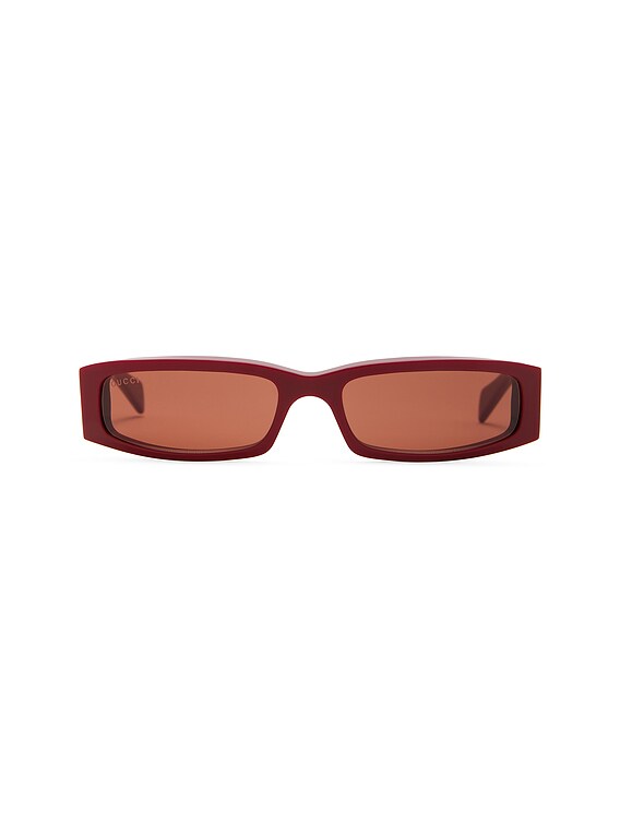 Gucci Rectangle Sunglasses in Burgundy & Brown | FWRD