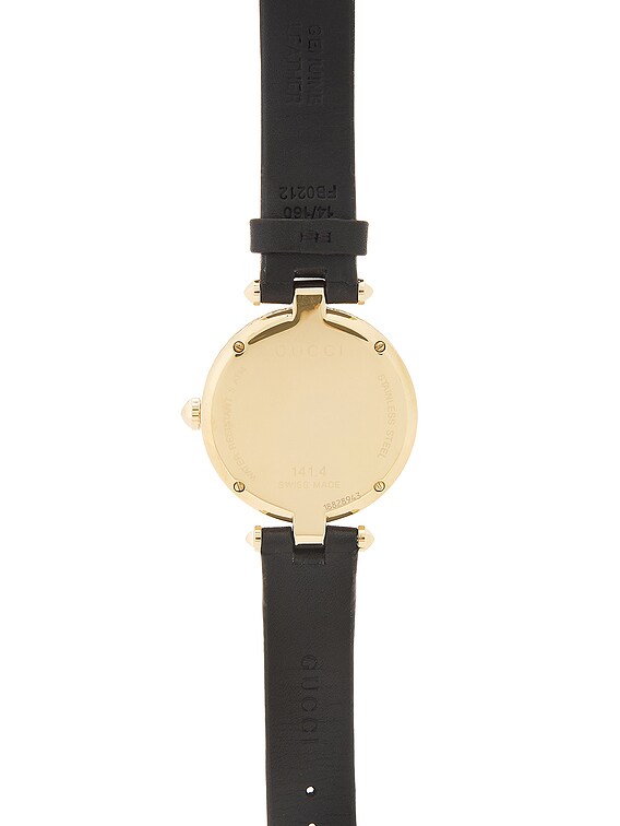 Gucci White Mother Of Pearl Dial Leather Strap Watch in Black | FWRD
