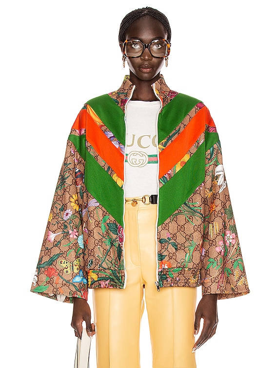 Gucci GG Flora Zip Up Jacket in Camel & Brown | FWRD