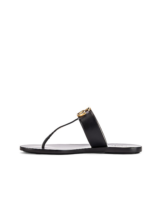 GUCCI＊BLACK LEATHER SANDALS/26㎝ Gucci Double G Leather Thong Sandals in Black | FWRD