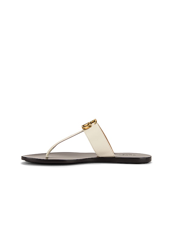 White Leather Thong Sandal With Double G