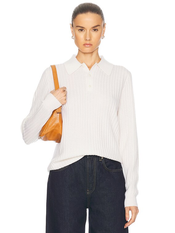 Guest In Residence Theo Waffle Long Sleeve Polo in Cashmere in