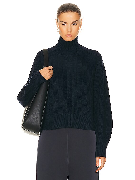 Guest In Residence Cropped Rib Turtleneck Sweater in Midnight