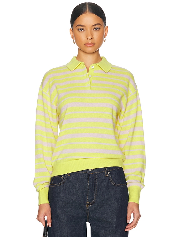 Guest In Residence Collegiate Stripe Polo Cashmere Sweater in
