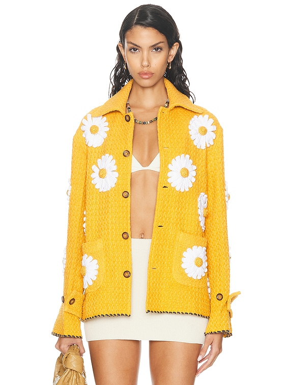 HARAGO Daisy Applique Blouson in Yellow | FWRD