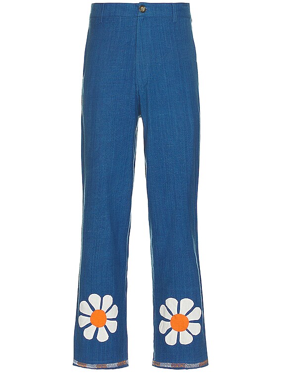 HARAGO Flower Applique Pants in Indigo | FWRD HARAGO Flower Applique Pants in Indigo | FWRD