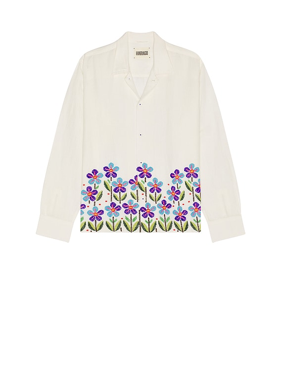 MAYC Beaded Embroidered Flower Shirt 完売品 HARAGO Beaded Floral Shirt in White | FWRD