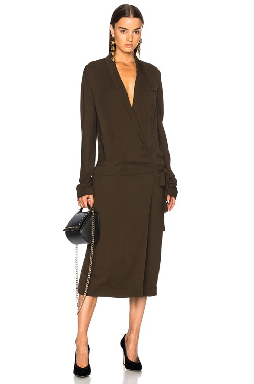 Haider Ackermann Wrap Coat Dress in Khaki | FWRD