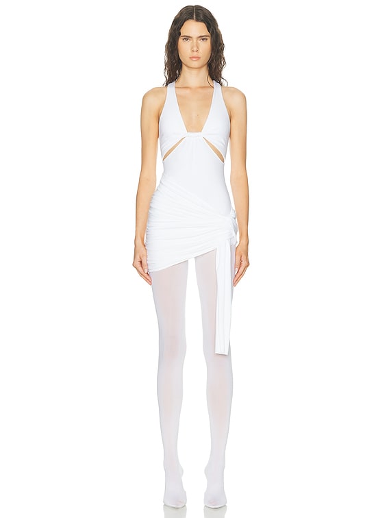HAELO Twist Drape Tank Dress in White | FWRD