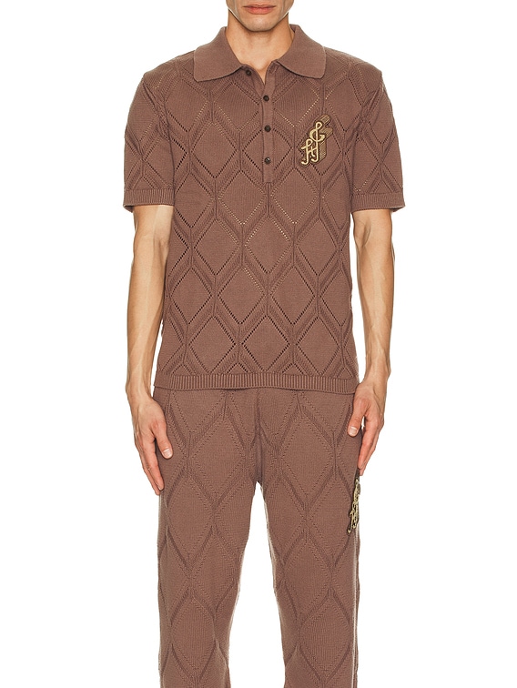 Honor The Gift Diamond Knit Polo in Brown | FWRD