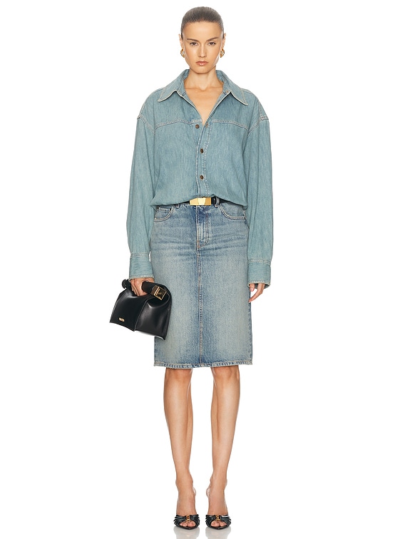 ワンピース HAIKURE DRESS (HEW10034DF176) Haikure Joelle Shirt Dress in Blue Tencel | FWRD