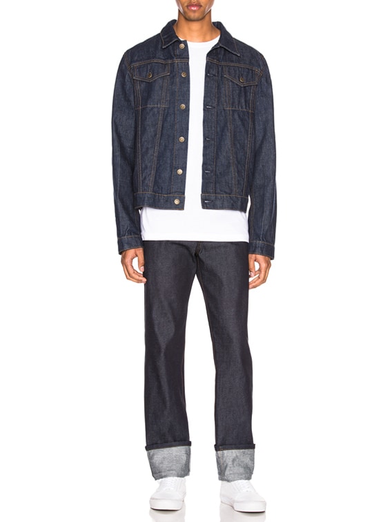 Helmut Lang Re-Edition Red Stripe Denim Jacket in Dark Blue