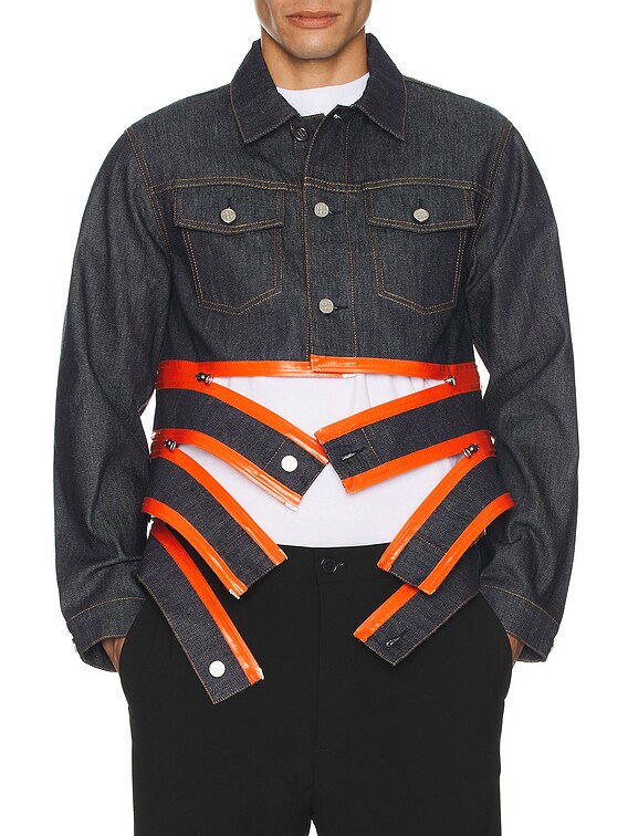 Helmut Lang 3 Zip Trucker Denim Jacket in Undone Indigo in Raw