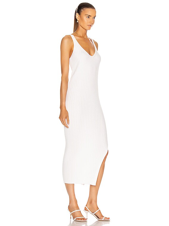 ribbed white midi dress