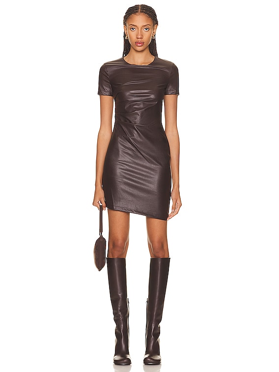 Faux Leather Twist Short Sleeve Dress