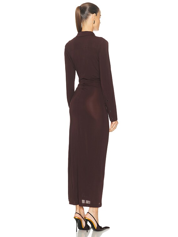 Helmut Lang Twisted Shirt Dress in Mahogany | FWRD