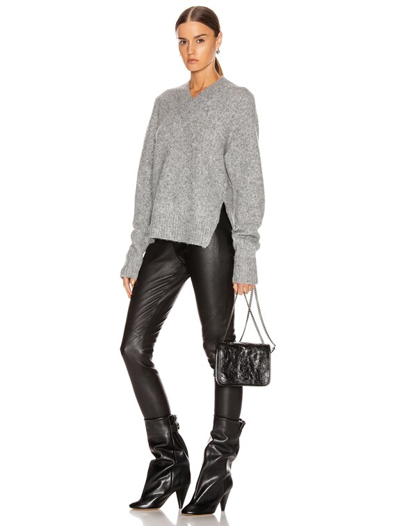 Helmut Lang Brushed V Neck Tie Sleeve Sweater in Ash | FWRD
