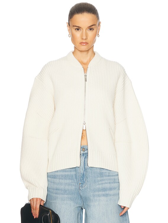 Helmut Lang Zip Up Cardigan in Ivory | FWRD
