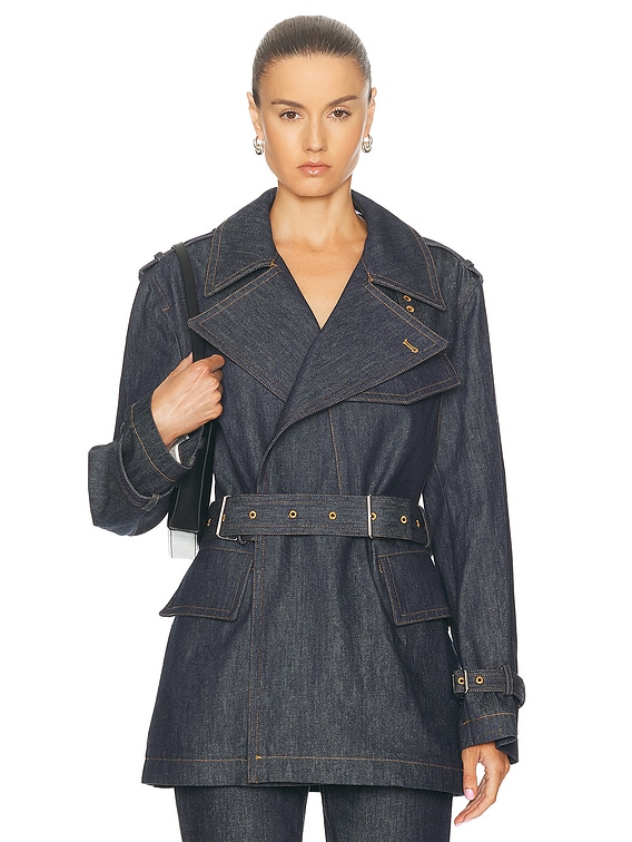 Helmut Lang Rider Trench Jacket in Indigo | FWRD Helmut Lang Rider Trench Jacket in Indigo | FWRD