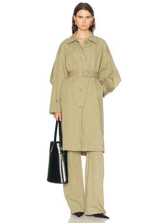 Helmut Lang Cape Trench Coat in Warm Sage | FWRD