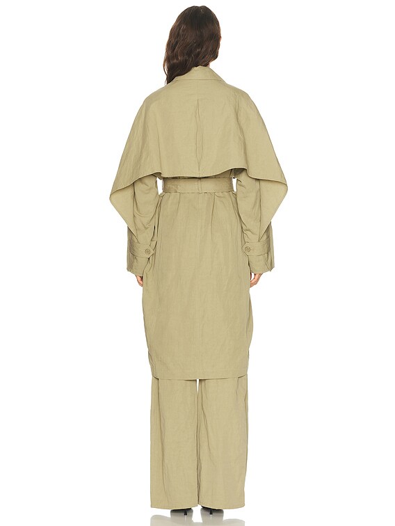Helmut Lang Cape Trench Coat in Warm Sage | FWRD