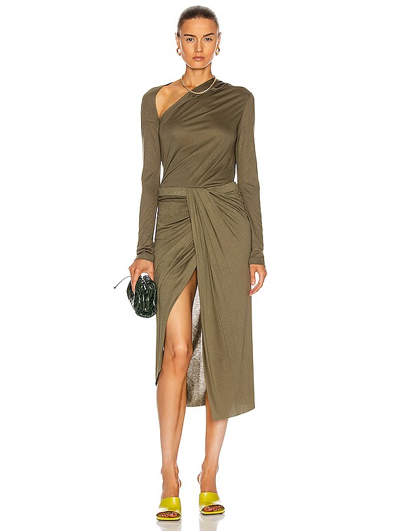 Helmut Lang Ruched Jersey Skirt in Naval Green | FWRD