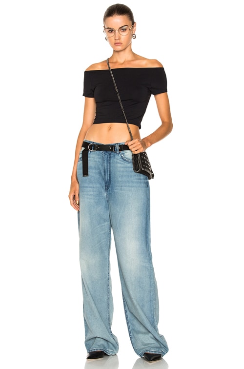 HELMUTLANG オフショルダー Helmut Lang Cropped Off Shoulder Seamless Top in Black | FWRD